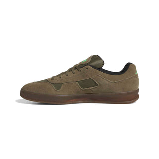 adidas Skateboarding Aloha Super Shoes in Olive Strata/Core Black/Gum — leather upper with coated overlays, COLD CEMENT construction, and rubber outsole for skate and street