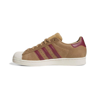 adidas Skateboarding Superstar ADV Shoes in Cardboard/Shadow Red/Gold Metallic — heritage shell toe silhouette with premium leather upper, flexible cupsole, and skate-reinforced stitching

