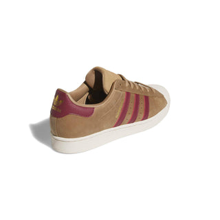 adidas Skateboarding Superstar ADV Shoes in Cardboard/Shadow Red/Gold Metallic — heritage shell toe silhouette with premium leather upper, flexible cupsole, and skate-reinforced stitching

