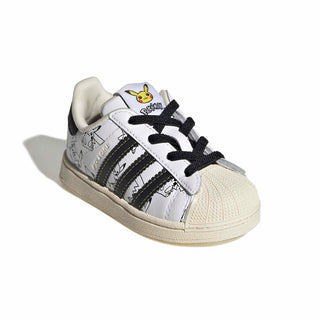 adidas Originals Pokémon Superstar II Elastic Lace "Pikachu" Kid's Shoes in Footwear White/Core Black/Gold Metallic — Pikachu visuals, classic shelltoe with serrated 3-Stripes, coated leather upper, elastic lace closure, rubber outsole