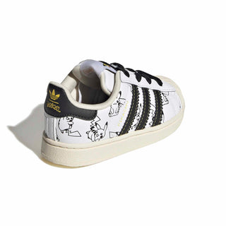 adidas Originals Pokémon Superstar II Elastic Lace "Pikachu" Kid's Shoes in Footwear White/Core Black/Gold Metallic — Pikachu visuals, classic shelltoe with serrated 3-Stripes, coated leather upper, elastic lace closure, rubber outsole