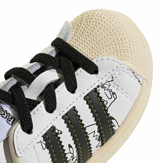 adidas Originals Pokémon Superstar II Elastic Lace "Pikachu" Kid's Shoes in Footwear White/Core Black/Gold Metallic — Pikachu visuals, classic shelltoe with serrated 3-Stripes, coated leather upper, elastic lace closure, rubber outsole
