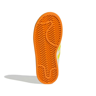 adidas Originals Pokémon Superstar II "Charmander" Kid's Shoes in Cream White/Shock Yellow/Bright Orange — Charmander tongue label and lateral side deboss, flaming 3-Stripes, coated leather upper with shelltoe, rubber outsole