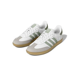 adidas Originals Samba OG Shoes in Footwear White/Halo Green/Tent Green — leather upper, football-inspired tongue, rubber outsole