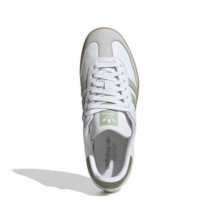 adidas Originals Samba OG Shoes in Footwear White/Halo Green/Tent Green — leather upper, football-inspired tongue, rubber outsole