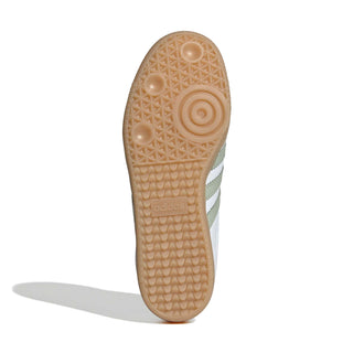 adidas Originals Samba OG Shoes in Footwear White/Halo Green/Tent Green — leather upper, football-inspired tongue, rubber outsole