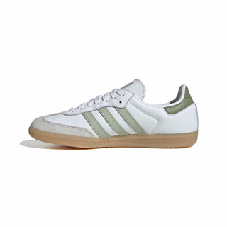 adidas Originals Samba OG Shoes in Footwear White/Halo Green/Tent Green — leather upper, football-inspired tongue, rubber outsole