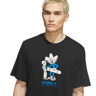 adidas Skateboarding Push Tee in Black with multicolor front graphic and classic short sleeve cotton construction.