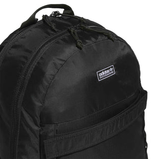 adidas Skateboarding Backpack in Black — 24.9L capacity, recycled polyester, plain weave construction, zipper closure, adjustable straps, skate and street ready