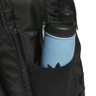 adidas Skateboarding Backpack in Black — 24.9L capacity, recycled polyester, plain weave construction, zipper closure, adjustable straps, skate and street ready