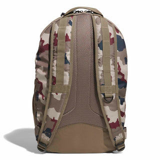 adidas Skateboarding FS+ Camo Backpack in Khaki Three/Khaki Six/Aurora Ink — 24.9L, recycled polyester, plain weave, zipper closure, bold camo design for skate and street