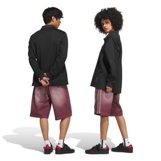 adidas Skateboarding x Tyshawn Washed Denim Shorts in Maroon — loose fit, durable denim, Tyshawn Jones signature style, skate and street ready
