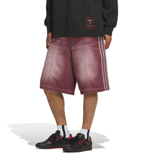 adidas Skateboarding x Tyshawn Washed Denim Shorts in Maroon — loose fit, durable denim, Tyshawn Jones signature style, skate and street ready