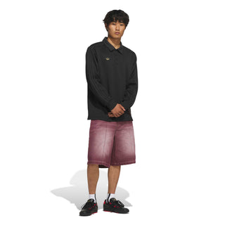 adidas Skateboarding x Tyshawn Washed Denim Shorts in Maroon — loose fit, durable denim, Tyshawn Jones signature style, skate and street ready