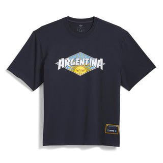 adidas Originals Thrasher x AFA Argentina Tee in Night Navy — loose fit single-jersey collab tee with Thrasher and Argentina football graphics