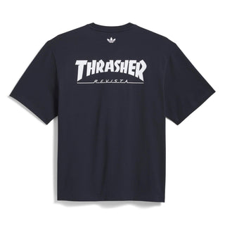 adidas Originals Thrasher x AFA Argentina Tee in Night Navy — loose fit single-jersey collab tee with Thrasher and Argentina football graphics