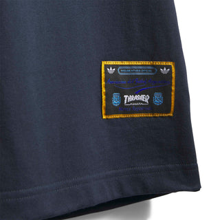 adidas Originals Thrasher x AFA Argentina Tee in Night Navy — loose fit single-jersey collab tee with Thrasher and Argentina football graphics