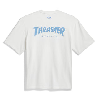 adidas Originals Thrasher x AFA Argentina Tee in Core White — loose fit single-jersey collab tee with Thrasher and Argentina football graphics