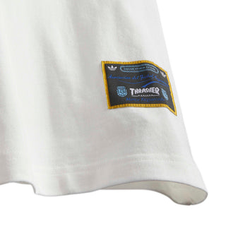 adidas Originals Thrasher x AFA Argentina Tee in Core White — loose fit single-jersey collab tee with Thrasher and Argentina football graphics