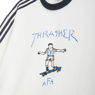 White t-shirt with 'Thrasher' and 'AFA' graphics on a white background