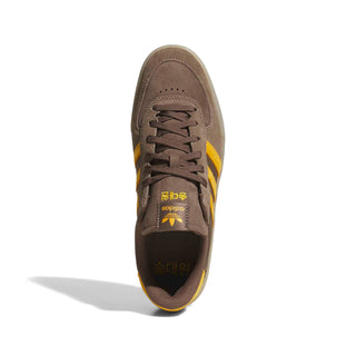 adidas Skateboarding Glenburn x Daewon Shoes in Earth Strata/Crew Yellow/Gum — leather and textile upper, rubber outsole with heel drop-in, lace closure, regular fit for skating and everyday wear