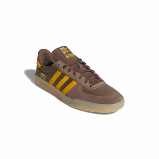adidas Skateboarding Glenburn x Daewon Shoes in Earth Strata/Crew Yellow/Gum — leather and textile upper, rubber outsole with heel drop-in, lace closure, regular fit for skating and everyday wear