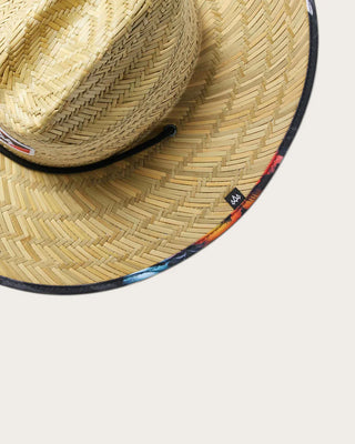 Hemlock Hat Co. straw lifeguard hat with Hawaiian Floral underbrim, wide brim, UPF 50+ sun protection.