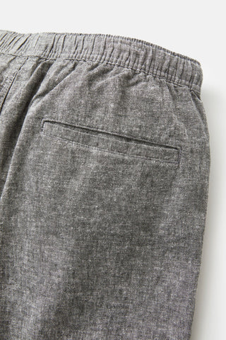 Isaiah Local Short by Katin, made from 75% cotton and 25% linen blend, featuring front welt side-seam pockets, elastic waistband with drawcords, and clean-finished interior seams.