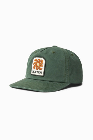 Forest green Katin USA Radiate Hat in cotton canvas with raised embroidery and snapback closure.