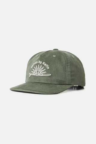 Image of the Sunny Hat in Jade, a cotton corduroy headpiece highlighted by custom Katin embroidery and a snapback closure. This popular design resonates the quality and style synonymous with Katin's surf trunks.