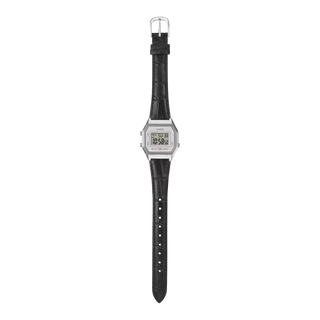 Casio Vintage LA680WEL-1 digital watch with genuine embossed leather band, chrome-plated resin case, streamlined vintage face in soft hues, and water resistance