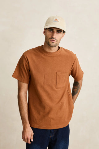 Rhythm Vintage Terry Tee in Tobacco, 100% cotton reverse terry construction washed for a soft hand feel with self-neck band and Rhythm trims in a relaxed beach-ready fit