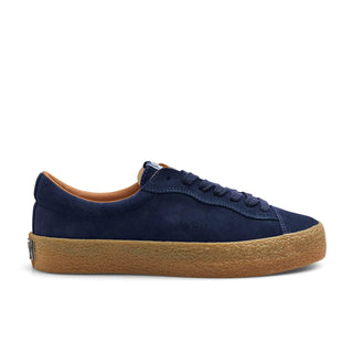 Last Resort AB VM002-Lo Fissful Navy/Gum skateboarding shoe with suede upper, "Cloudy Cush" insole, rubber sole, and cotton laces.
