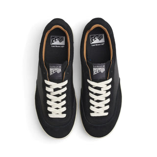 Last Resort AB CM001-Lo Black/White shoe with suede/leather upper, "Cloudy Cush" insole, rubber cupsole, and cotton laces.
