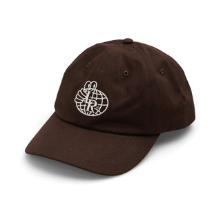 Last Resort AB Atlas Logo Daddy Cap in dark brown, 100% cotton, unstructured, pre-bent brim, embroidered logo.