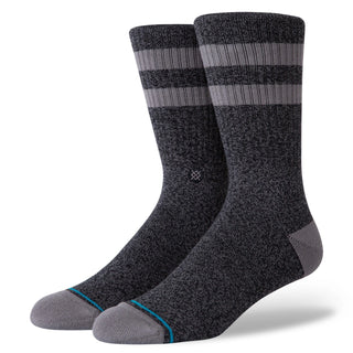 Black Stance Joven Crew Socks with medium cushioning, reinforced durability, and breathable mesh vents for comfort.