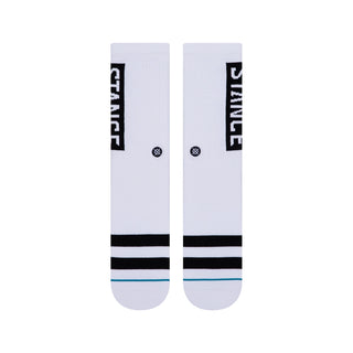 White Stance OG Crew Socks with medium cushioning, soft cotton blend, honoring early supporters of the brand.