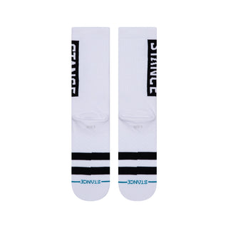 Image: Stance's OG Socks in white, classic mid-length socks in black, providing premium comfort and arch support.