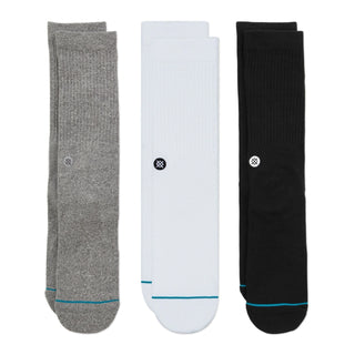 Stance Icon Crew Socks 3 Pack in multiple colors, offering comfort with medium cushioning and breathable cotton blend.