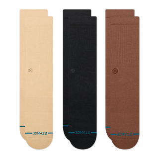 Stance Icon Crew 3 Pack Socks in Tan — 3-pack with targeted cushioning, arch support, seamless toe closure, crew height, medium cushioning, stay-put fit