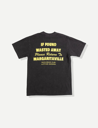 "Duvin x Margaritaville Please Return Tee in Black — relaxed fit beach lifestyle collab tee from Duvin Design Co."