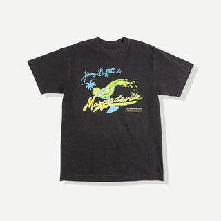 "Duvin x Margaritaville Please Return Tee in Black — relaxed fit beach lifestyle collab tee from Duvin Design Co."
