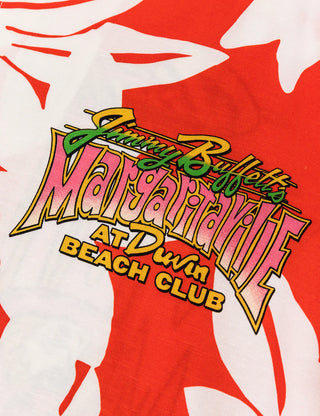 Duvin x Margaritaville Beach Club Buttonup short sleeve shirt in Red, relaxed fit classic camp collar with front chest pocket, 88% Tencel 12% Linen blend, lightweight breathable fabric made to be worn untucked, coastal lifestyle collaboration shirt