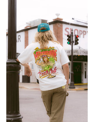 Duvin x Margaritaville Parrot Tee in Antique, relaxed fit slightly oversized premium heavyweight 100% cotton tee, pigment-dyed for a worn-in antique feel, coastal collaboration graphic t-shirt