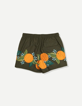 Tropical Orange Swim Short by DUVIN Design - Vibrant orange swim shorts with a relaxed fit and adjustable drawstring waist.