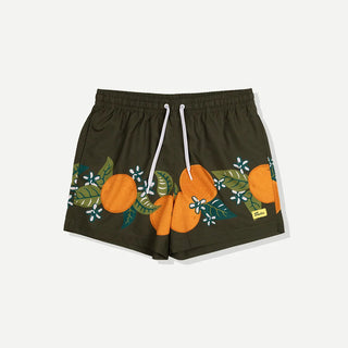 Tropical Orange Swim Short by DUVIN Design - Vibrant orange swim shorts with a relaxed fit and adjustable drawstring waist.