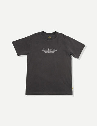 Duvin Felt Tee in Black with mid-weight 100% cotton, pigment vintage dye, garment wash finish, pre-shrunk, anti-pilled, and sun-faded broken-in feel