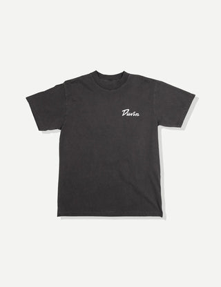 Duvin Design Co. Bite Tee in Black — mid-weight standard fit cotton tee with pigment vintage dye and garment wash for a sun-faded broken-in look