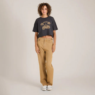 Roark Moto Skele Boxy Crop Tee in Faded Black with skeleton graphic.

