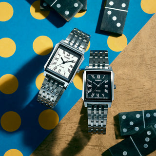 Casio Vintage MTPB190D-7BV watch with white dial, stainless steel case, and matching bracelet.